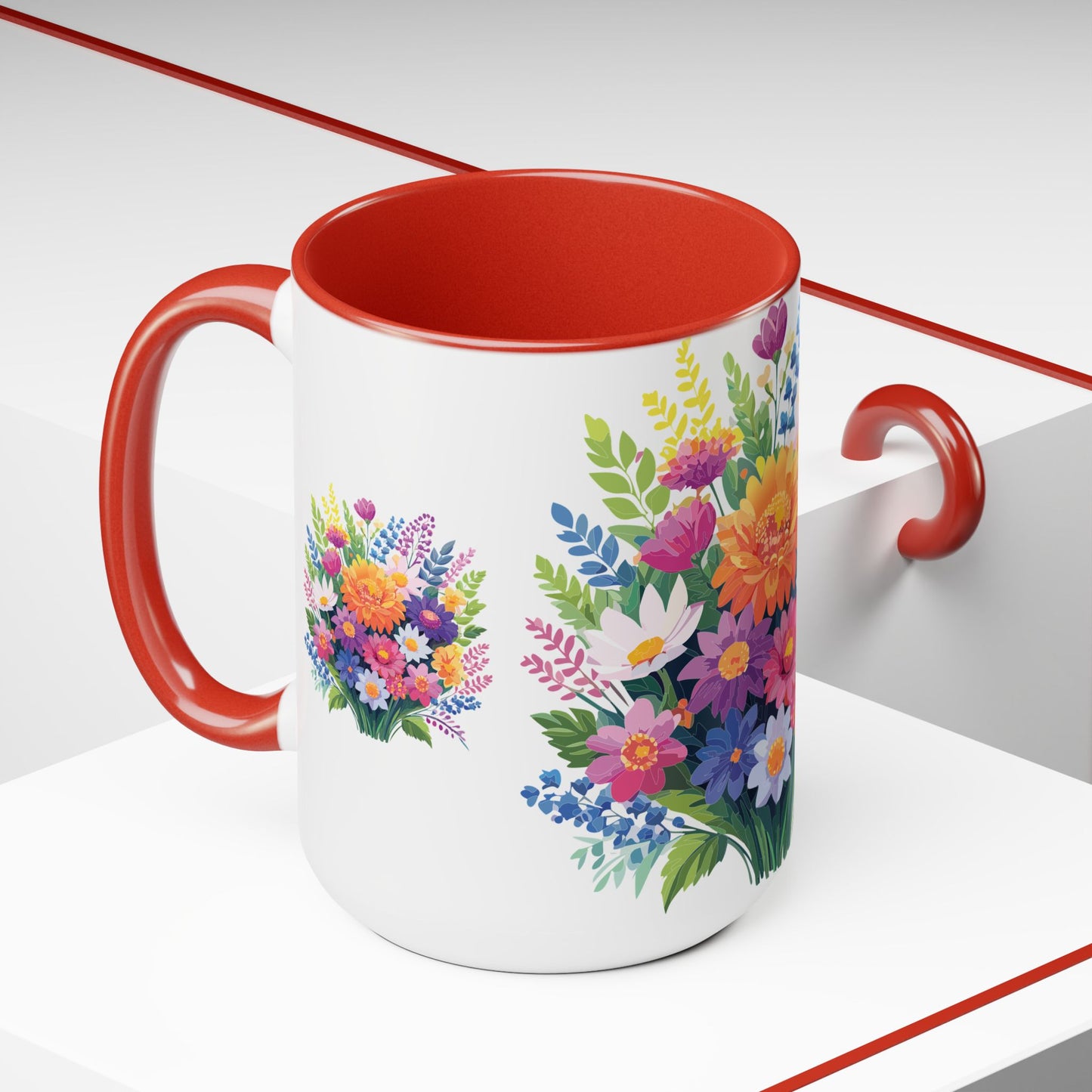 Two-Tone Coffee Mugs with flowers