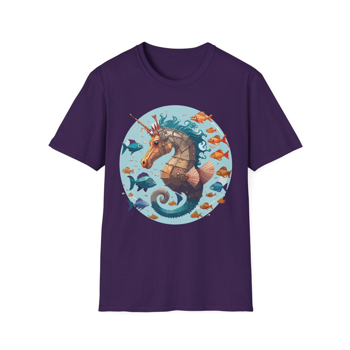 Steampunk Seahorse Illustration T-Shirt | Nautical Sea Creature Art