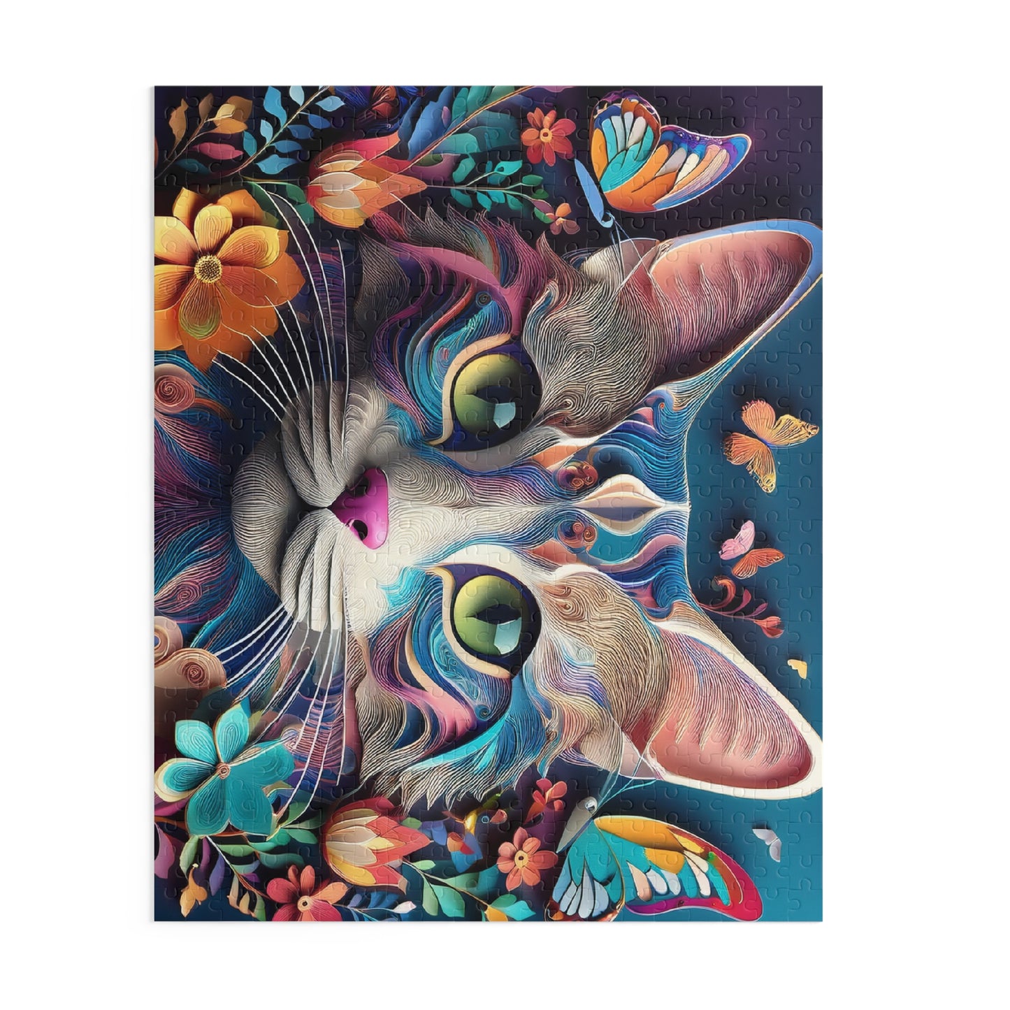 3D Colorful Cat Face Puzzle 500-Piece | Floral Cat Puzzle 500-Piece Ages 9+