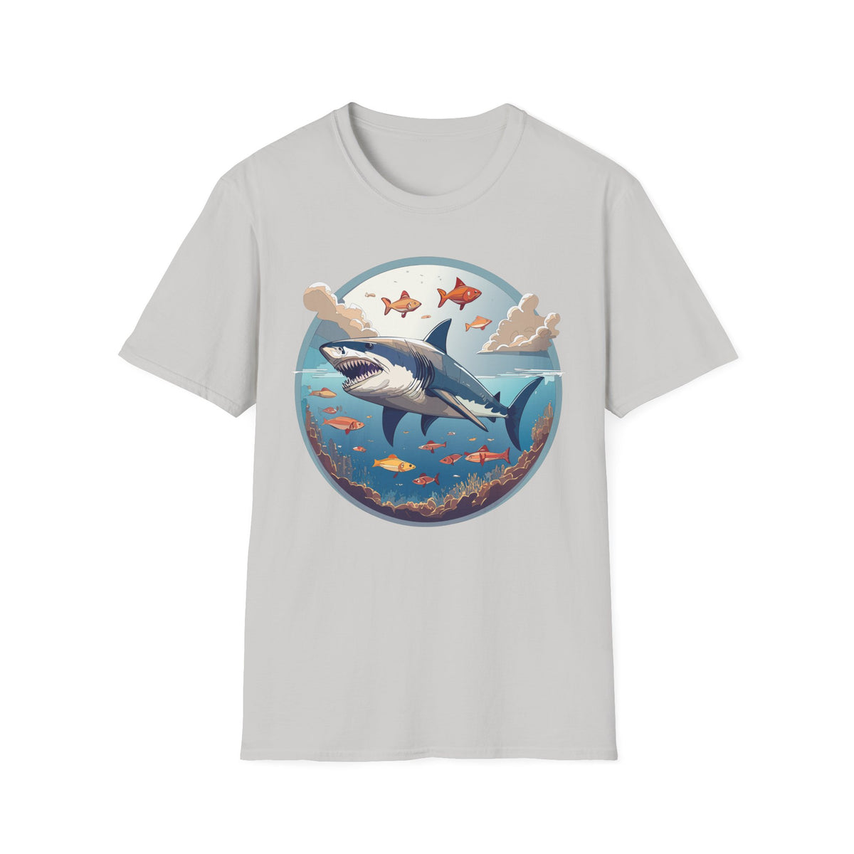Great White Shark Ocean Scene T-Shirt | Shark Graphic Tee, Marine Life Art