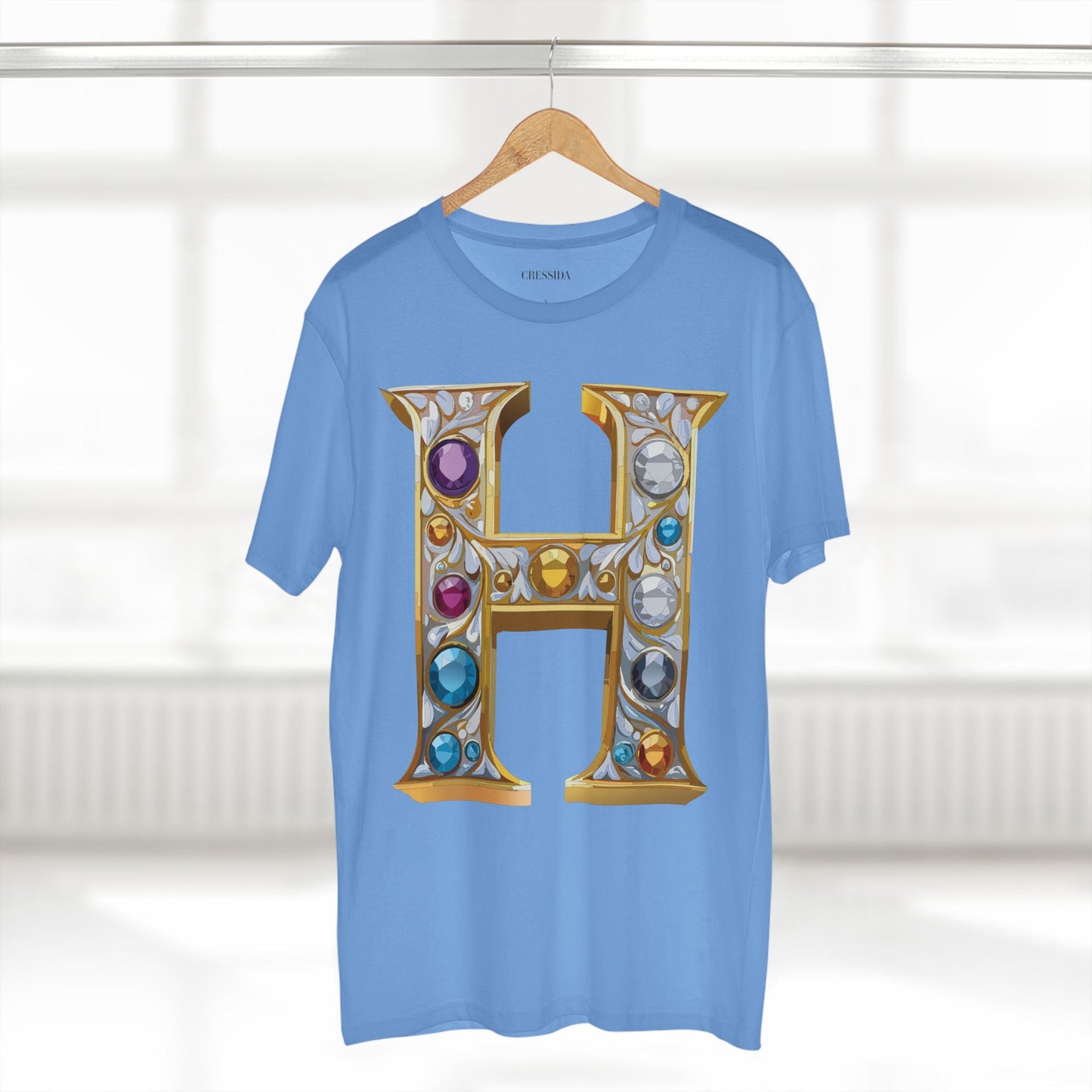 Letter H Graphic Design Tee Unisex 100 Cotton With Antique Gold Letters Artwork T-Shirt