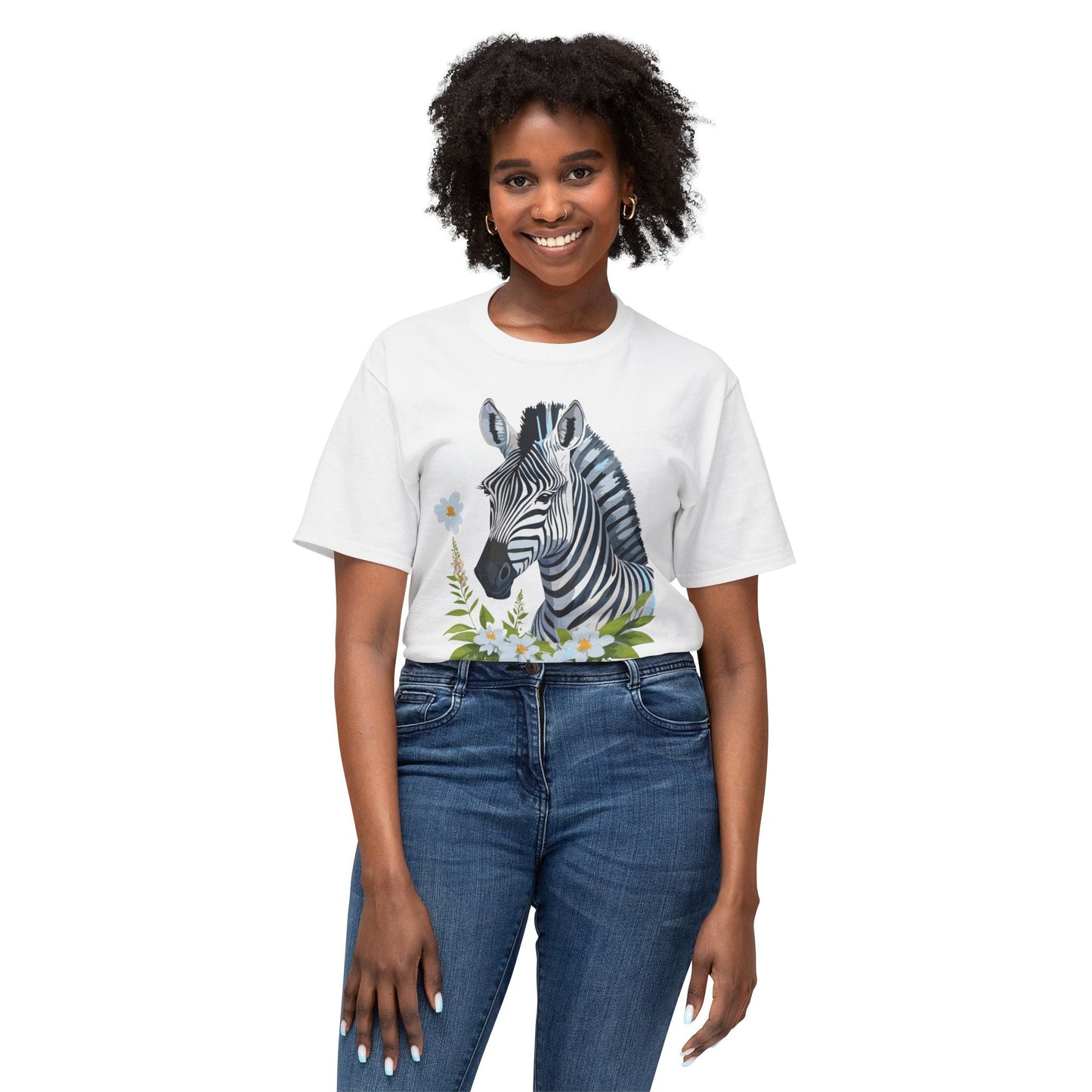 Unisex Zebra Art Print T Shirt 100% Cotton Vintage Floral Tee Made in USA Premium Graphic Tee