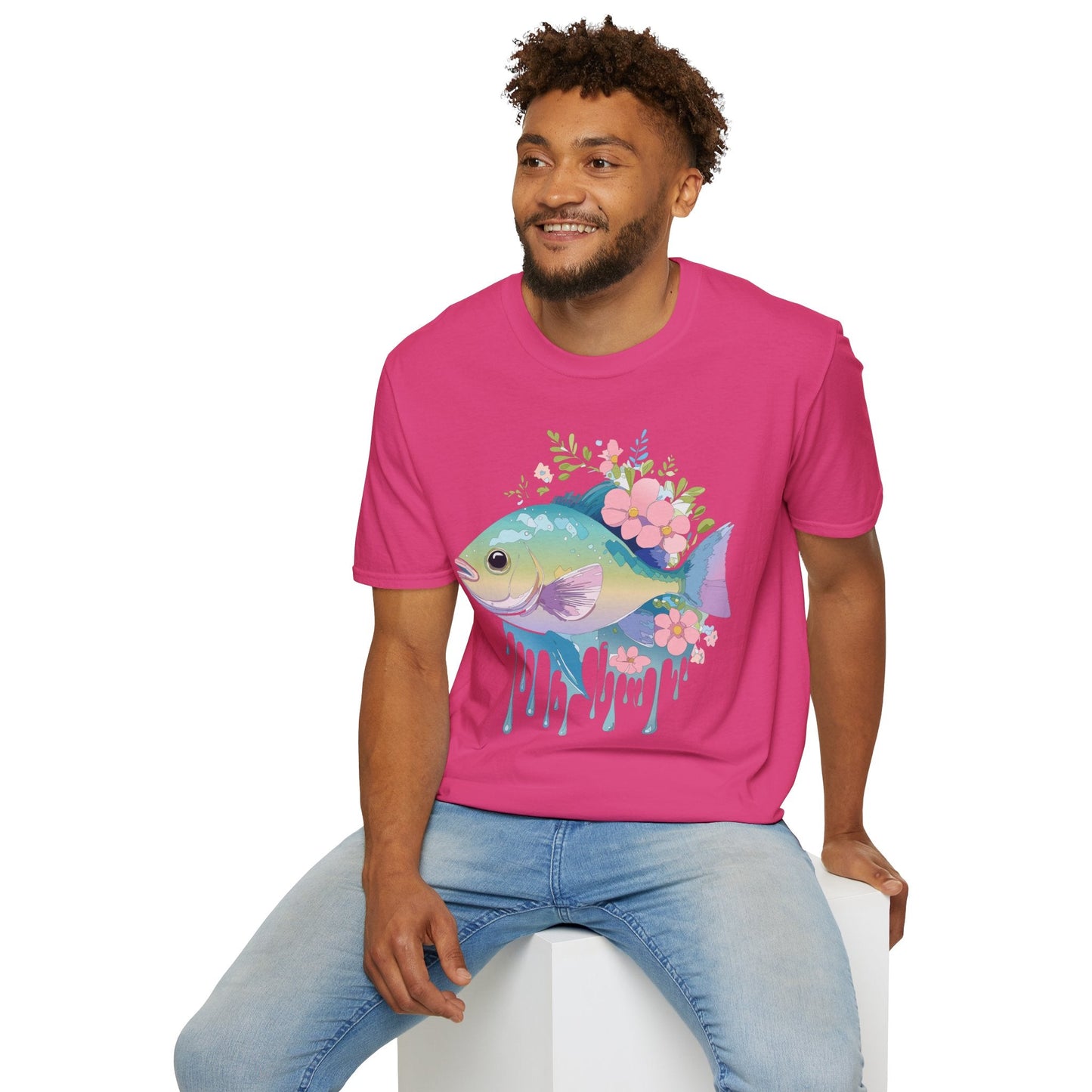 Fish Art Graphic Tee Unisex Gildan Softstyle 64000 100 Percent Ring Spun Cotton Comfortable Tee