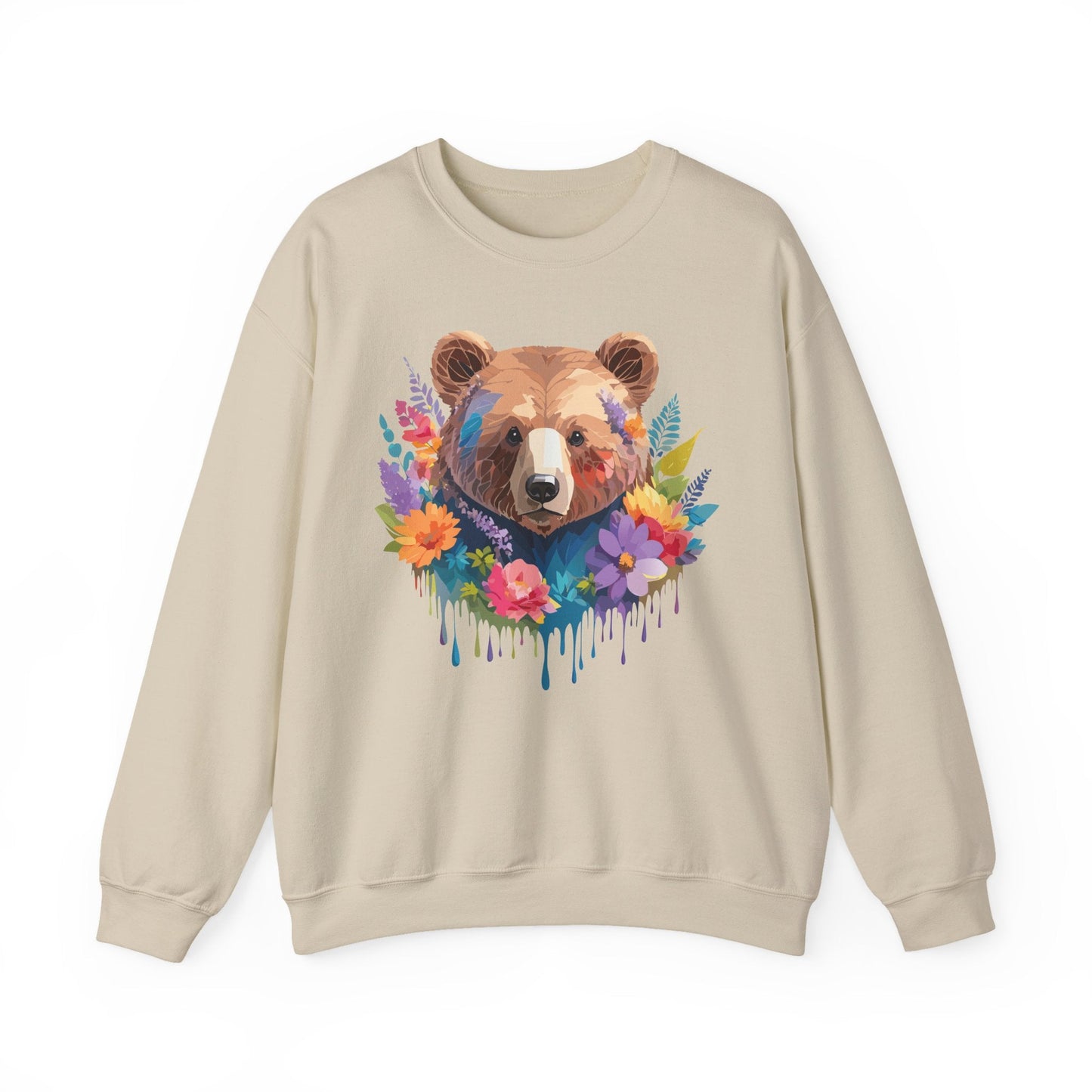 Unisex Floral Bear Sweatshirt Art Design Animals Gildan 18000 Crewneck