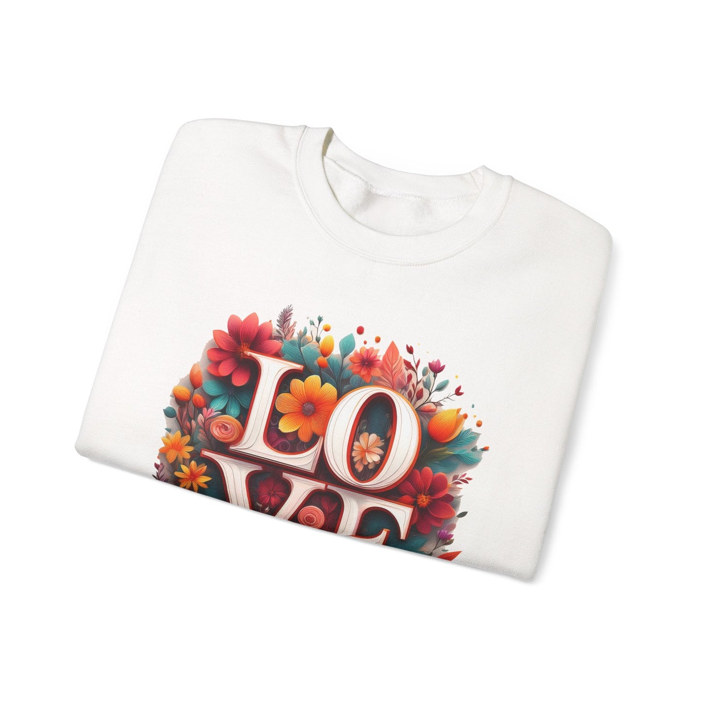 Floral Love Valentines Day Sweatshirt Unisex Heavy Blend Crewneck 50/50 Cotton Polyester Gildan 18000