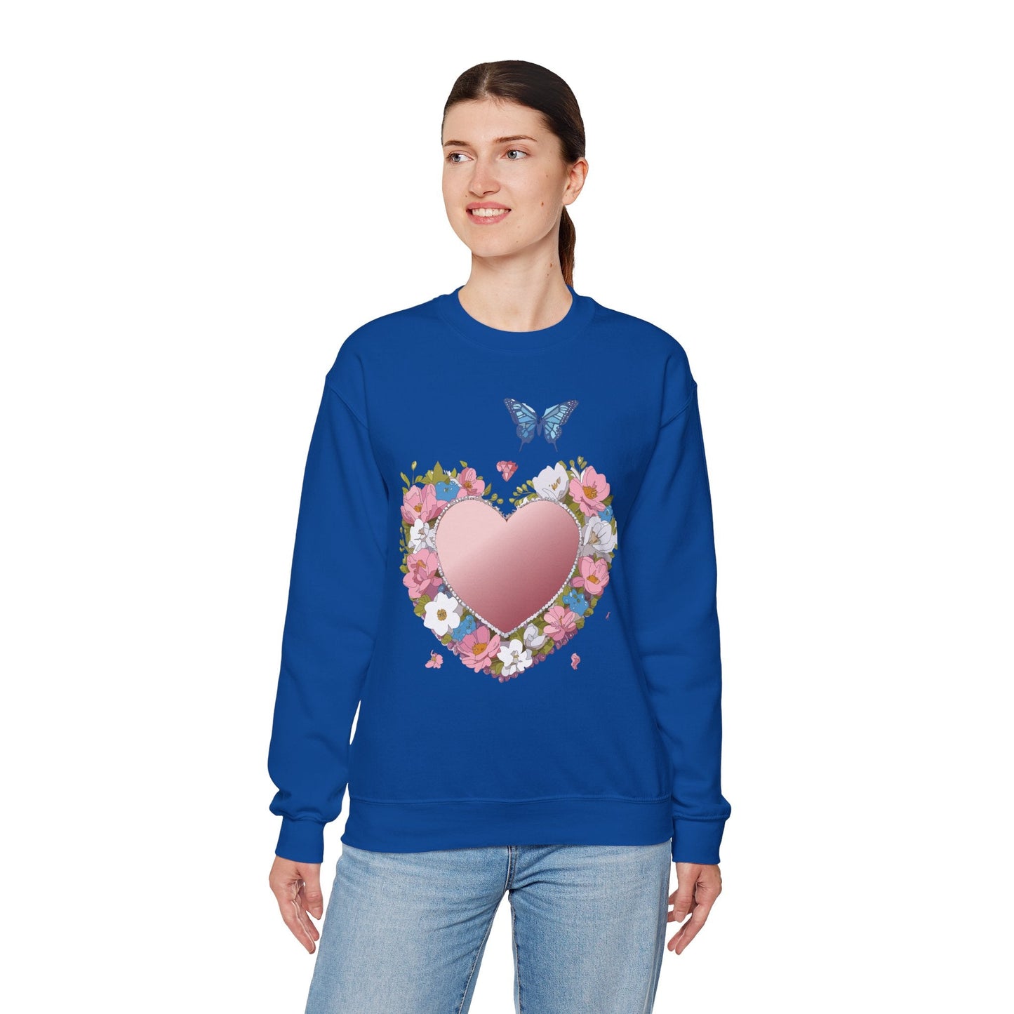 Unisex Floral Heart Sweatshirt Valentines Day Love Crewneck Gildan 18000 50/50 Cotton Polyester