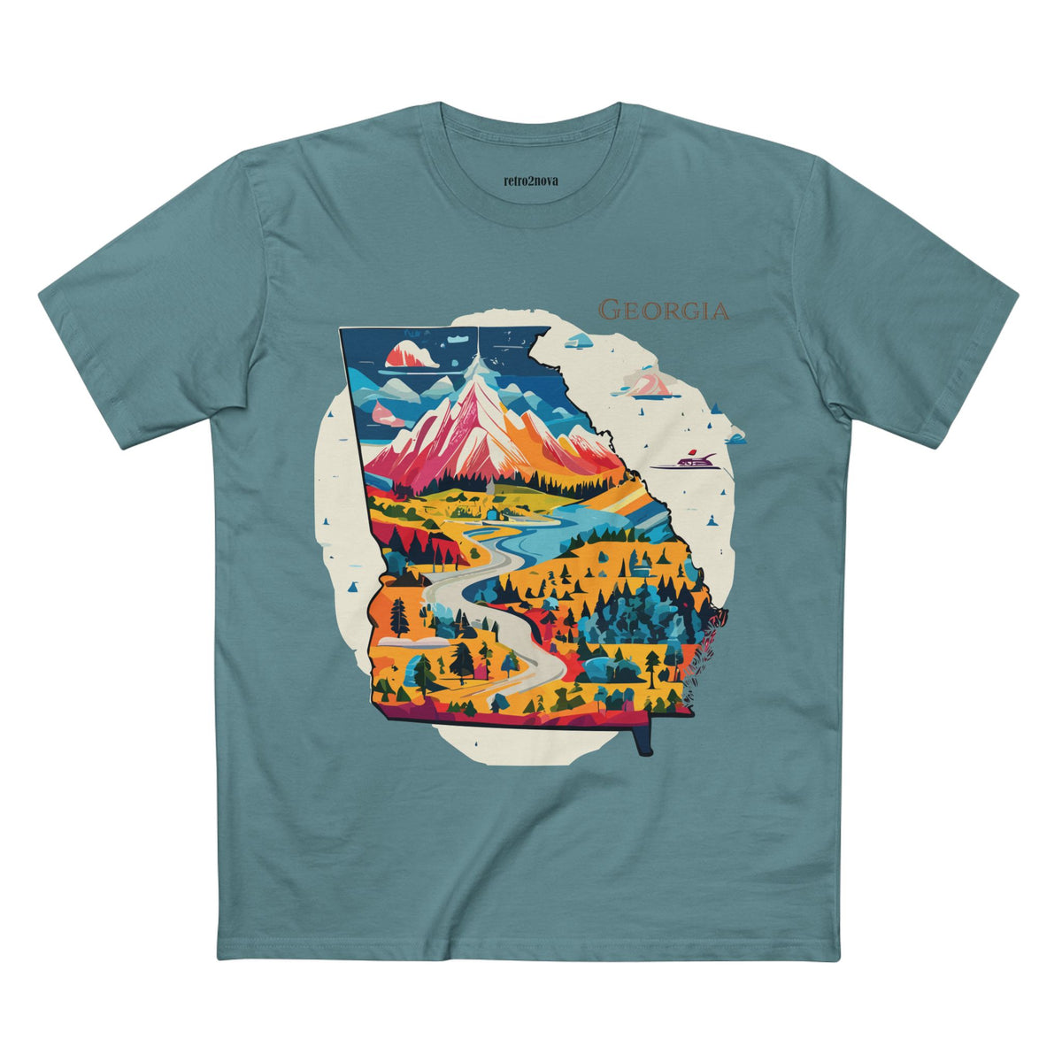 Georgia State Scenic Map T-Shirt | Mountain River Landscape Tee