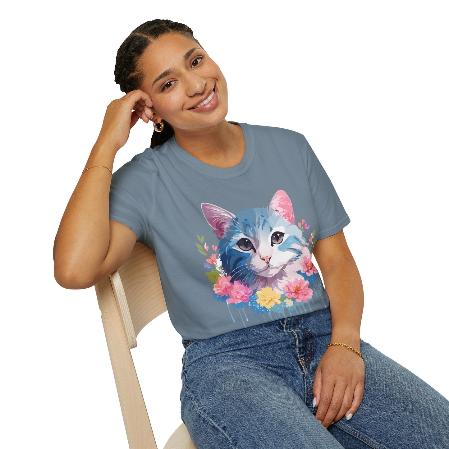 Cat Shirt Unisex Cat Tee Kitten Print Gildan Softstyle 64000