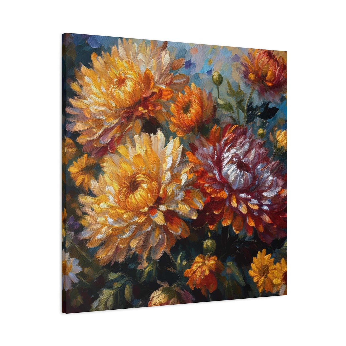 Chrysanthemums Print Canvas, Floral Oil Paint Print 20x20, 24x24, 30x30, 32x32, 36x36 Art Design Pine-Wood Inner Frame MC-157