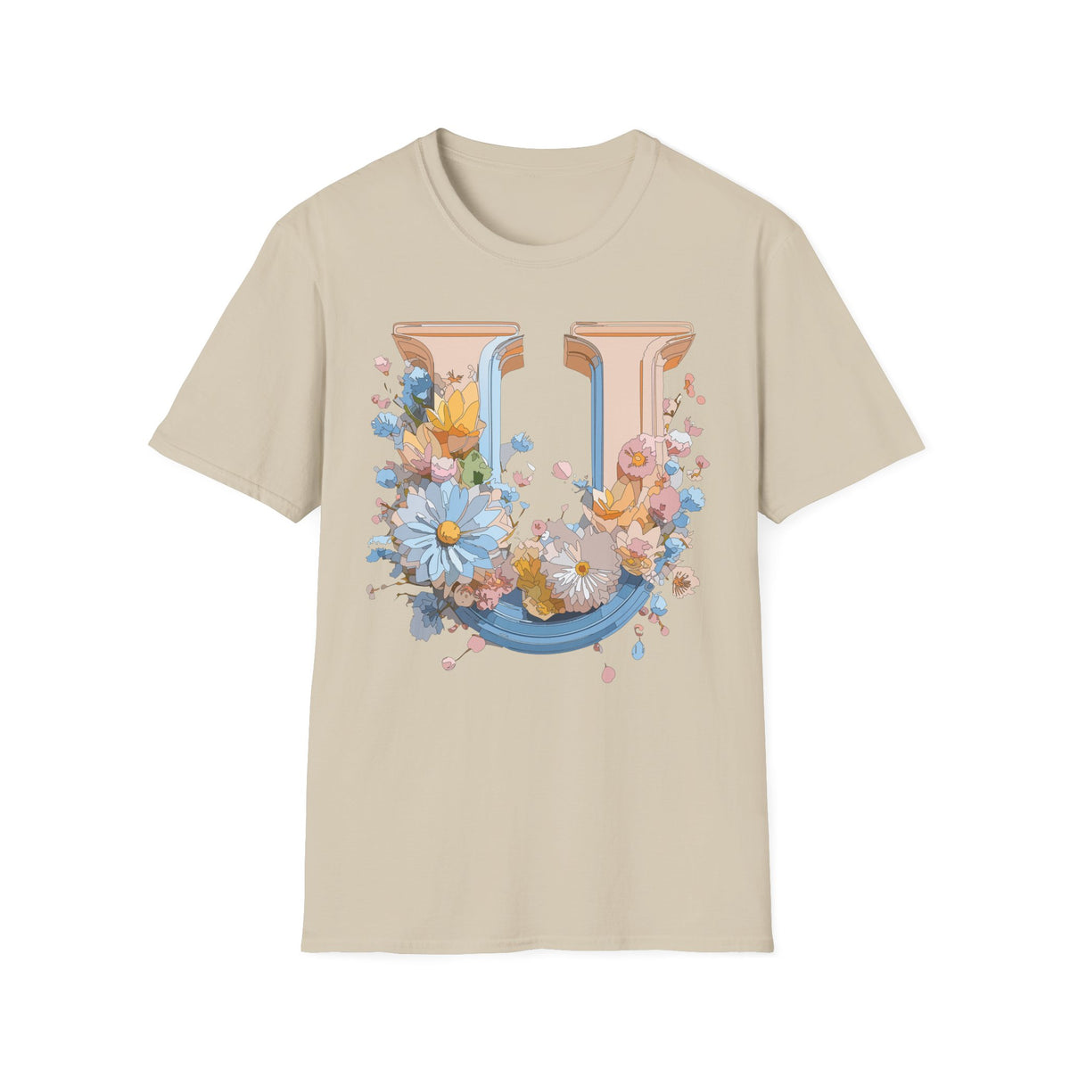 Floral Letter U T-Shirt | Botanical Monogram Initial Tee