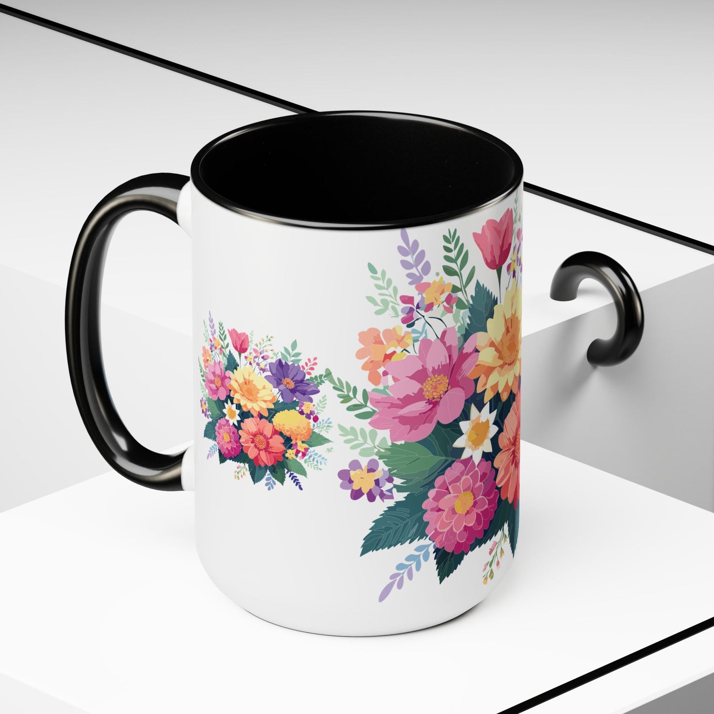 Two-Tone Coffee Mug with flowers