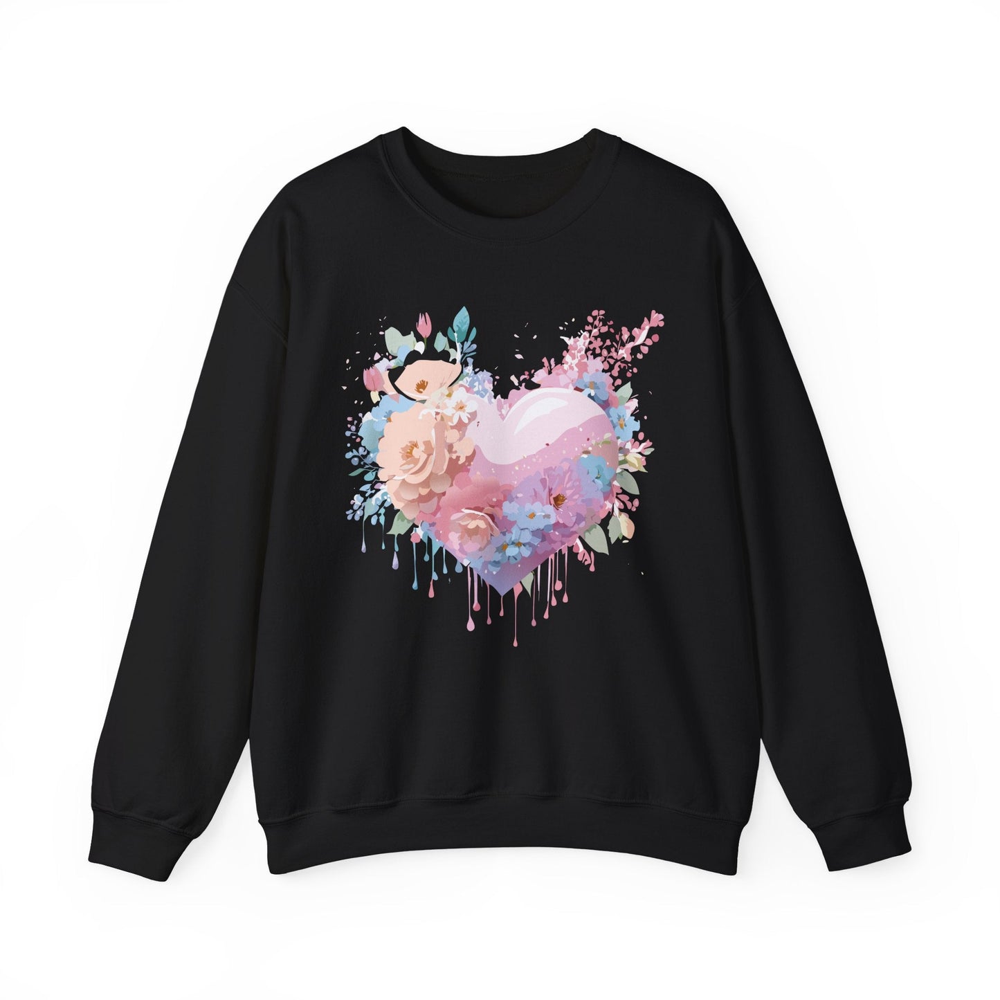 Floral Heart Sweatshirt Unisex Crewneck Valentines Day Floral Love Gildan 18000 Premium