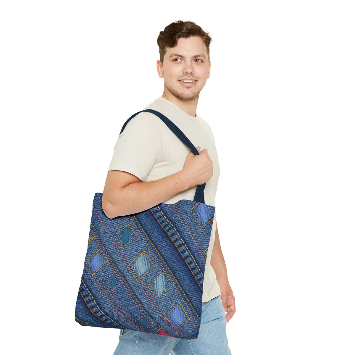 Denim Fabric Imitation Print Unisex Canvas Bag Poly Spun 3 Sizes Tote Bag 189-2
