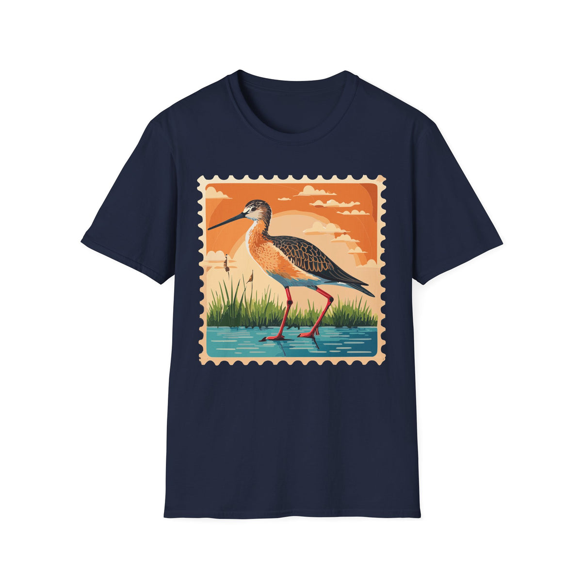 Marsh Bird Illustration T-Shirt | Retro Shorebird Graphic Tee Unisex 100 Cotton Gildan T-Shirt