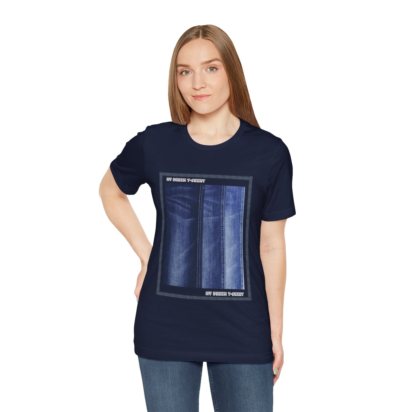 Unisex Cotton Tee Shirt with Denim Print