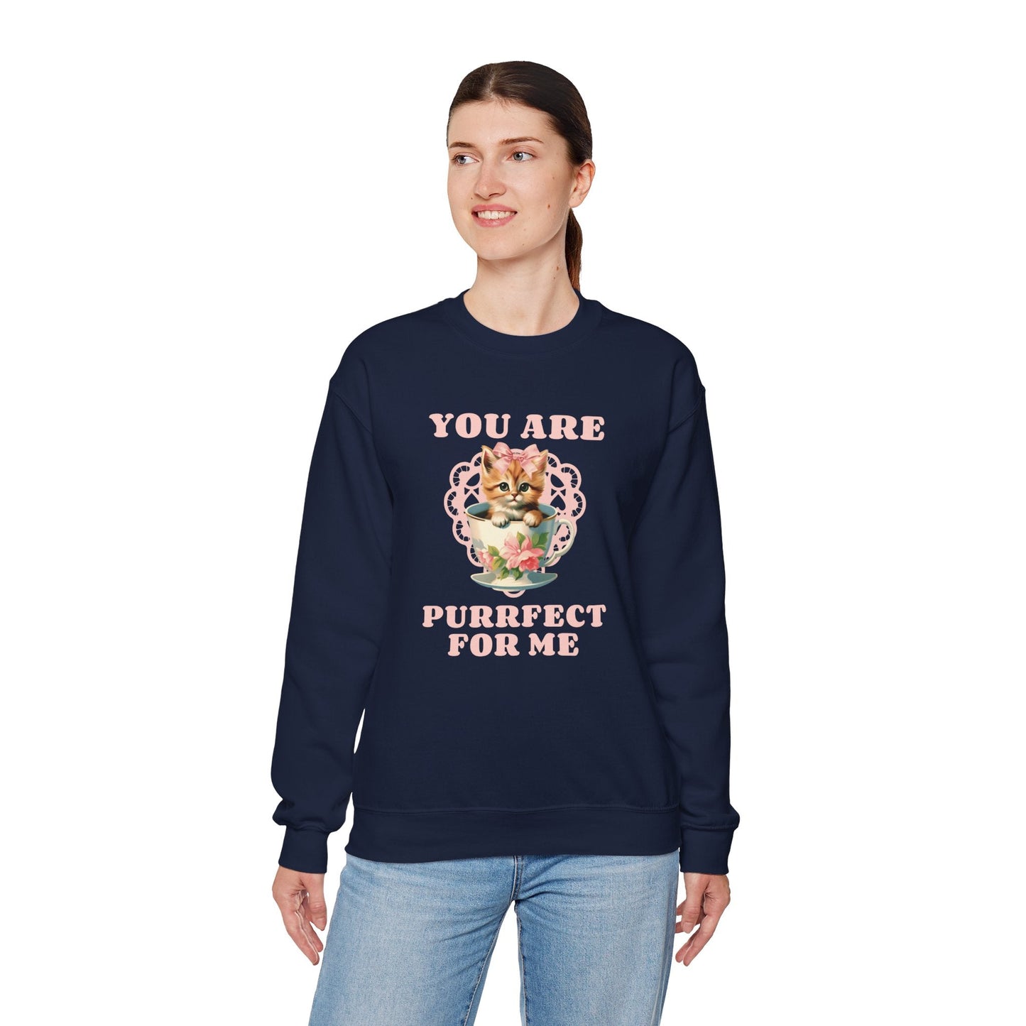 Cat Sweatshirt With Heart Print Valentines Day Unisex 50 50 Cotton Poly Crewneck