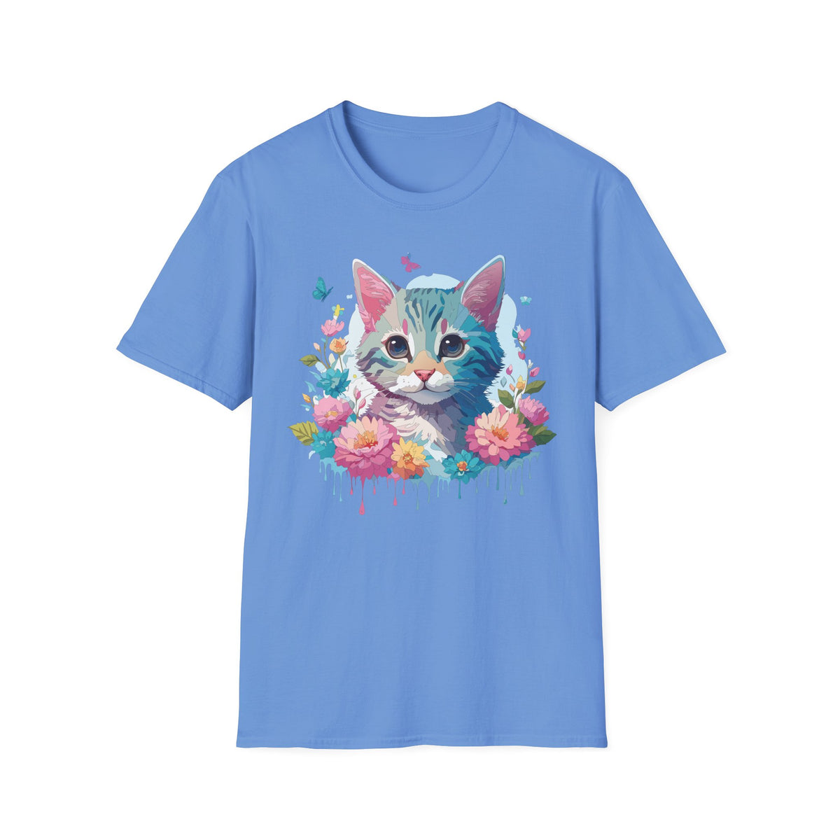 Watercolor Kitten Floral Tee | Cat Face T-Shirt, Spring Floral Design