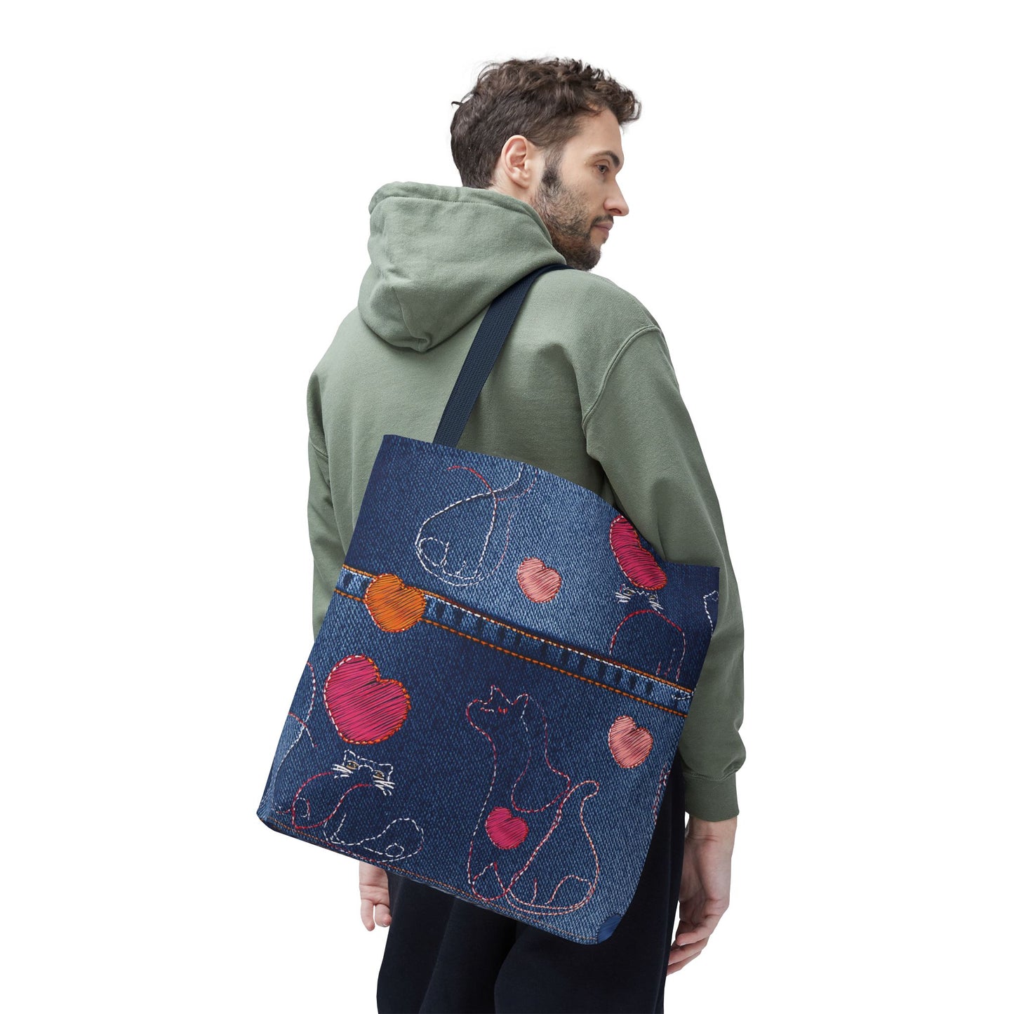 Love Day Graphic Design Denim Fabric Imitation Print Unisex Canvas Bag POLY 3 Sizes Tote Bag 201-18