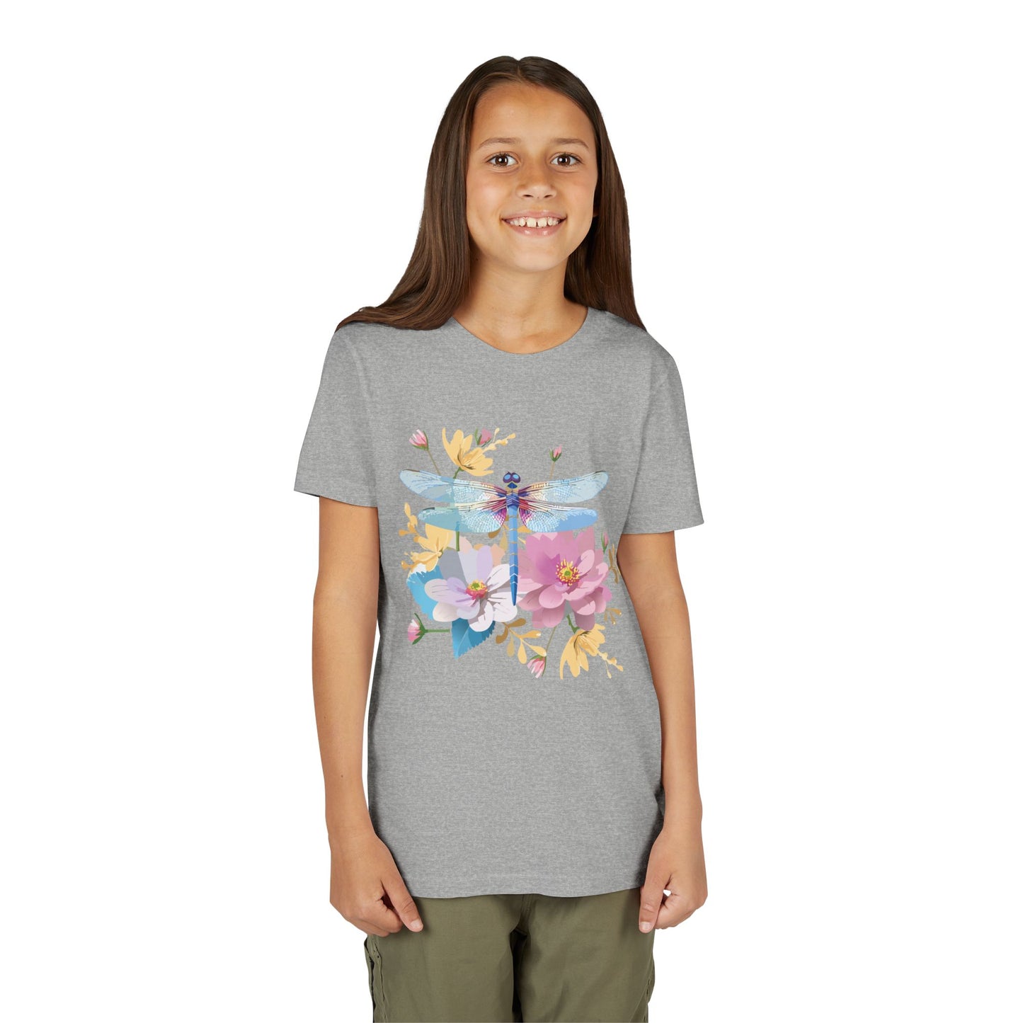 Dragonfly Blossom Youth Tee - Colorful Short Sleeve T-Shirt for Spring Celebrations (9-14)