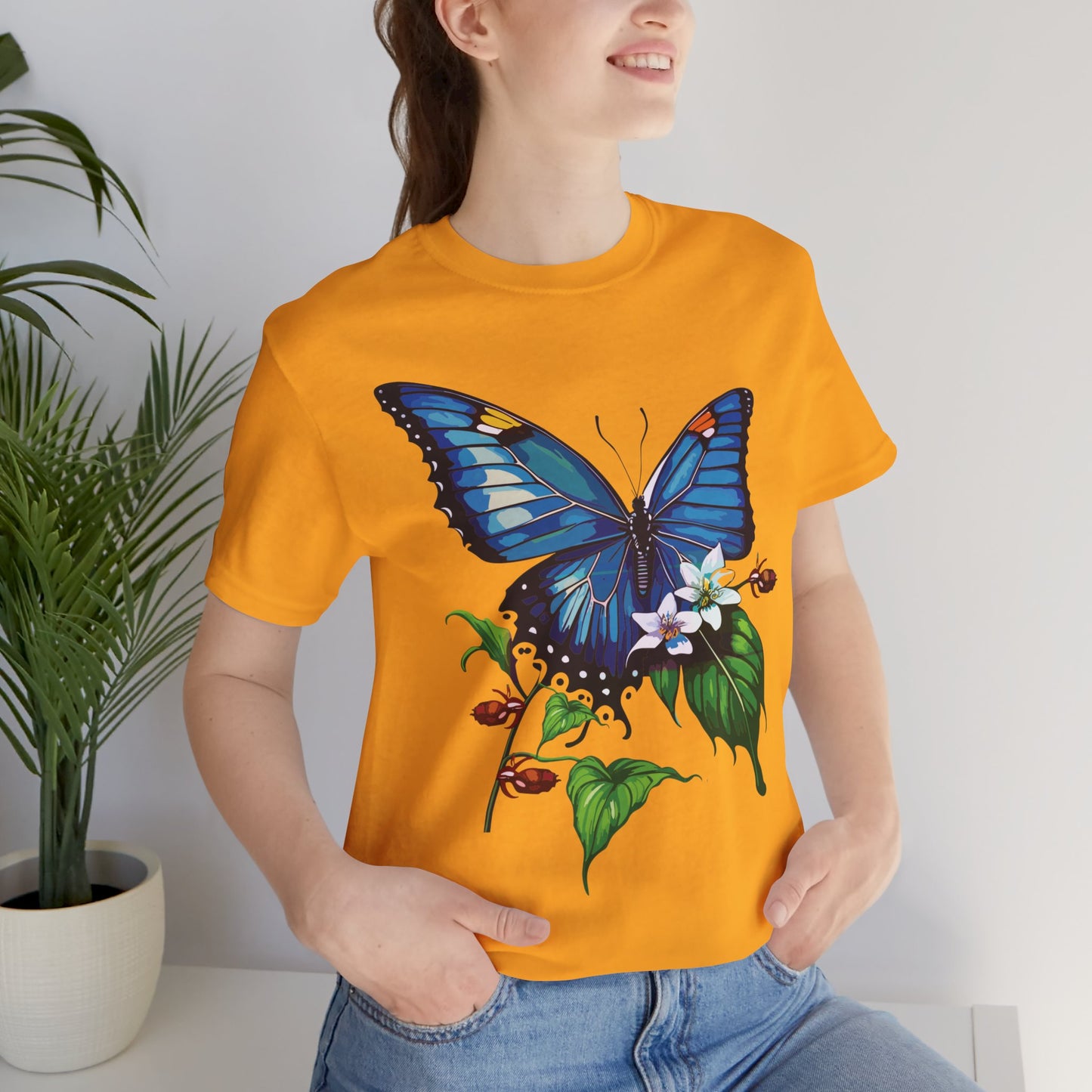 Cotton Tee Shirt with Butterfly Prints