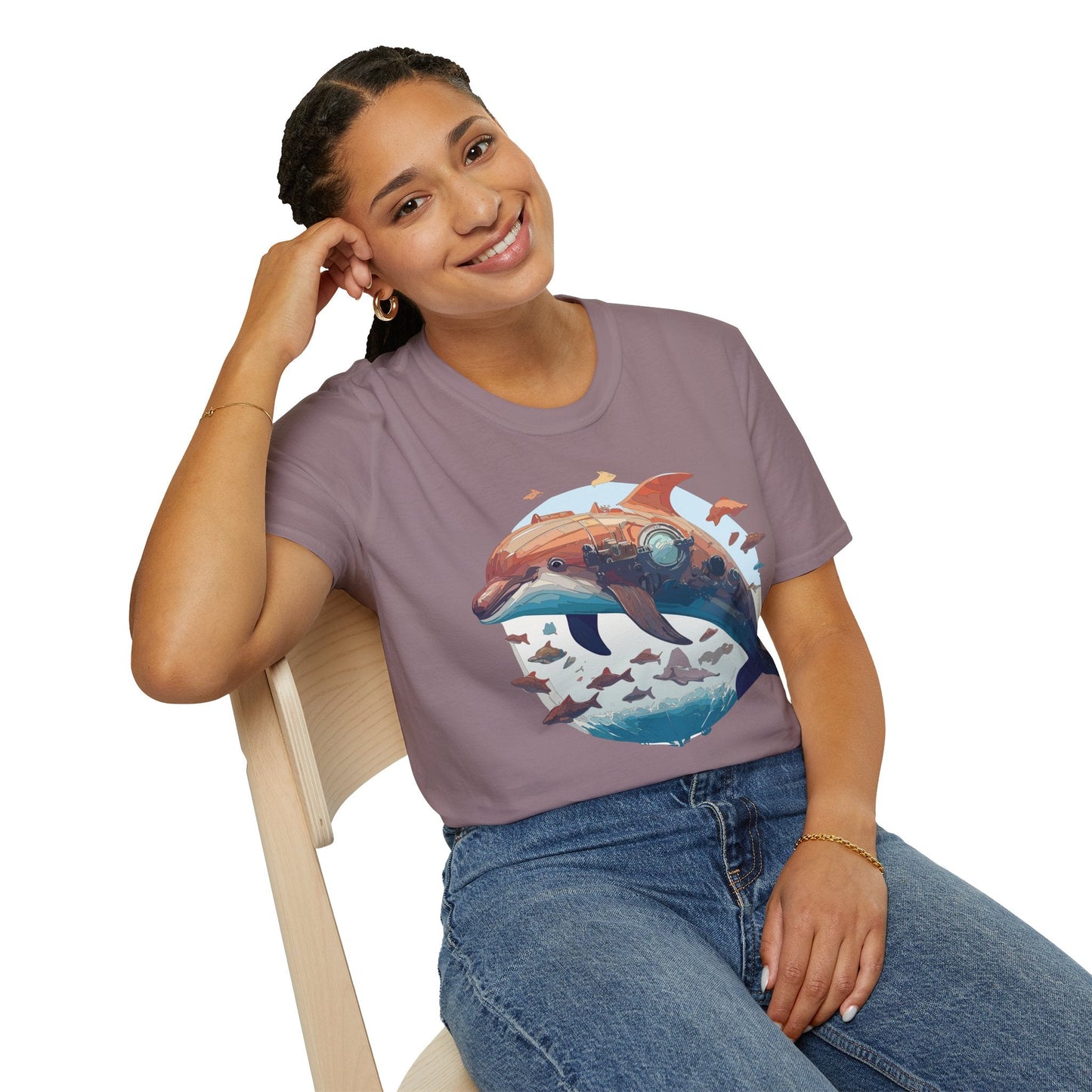 Unisex Dolphin Shirt Softstyle Tee Gildan 64000 Ring Spun Cotton Animal Graphic Design