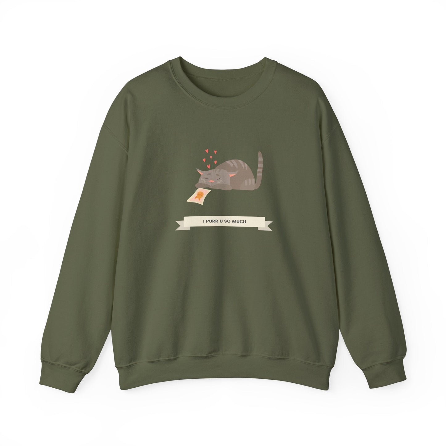 Cat Heart Sweatshirt Unisex 50/50 Cotton Poly Valentine Day Crewneck Gildan 18000