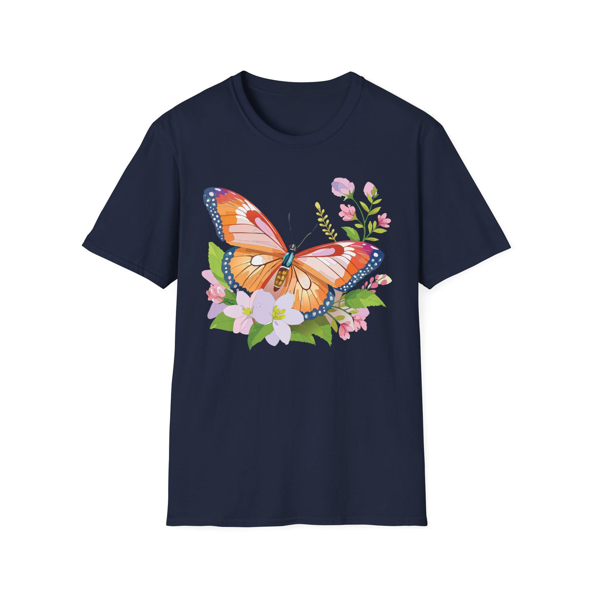 Orange Watercolor Butterfly T-Shirt | Floral Spring Nature Graphic Tee Unisex 100 Cotton Gildan T-Shirt