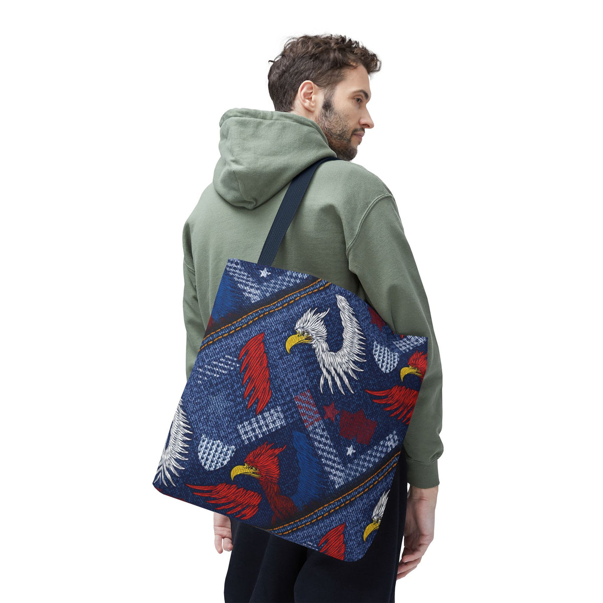 4th of July Graphic Denim Fabric Imitation Print Unisex Canvas Bag Poly Spun 3 Sizes Tote Bag 200-2