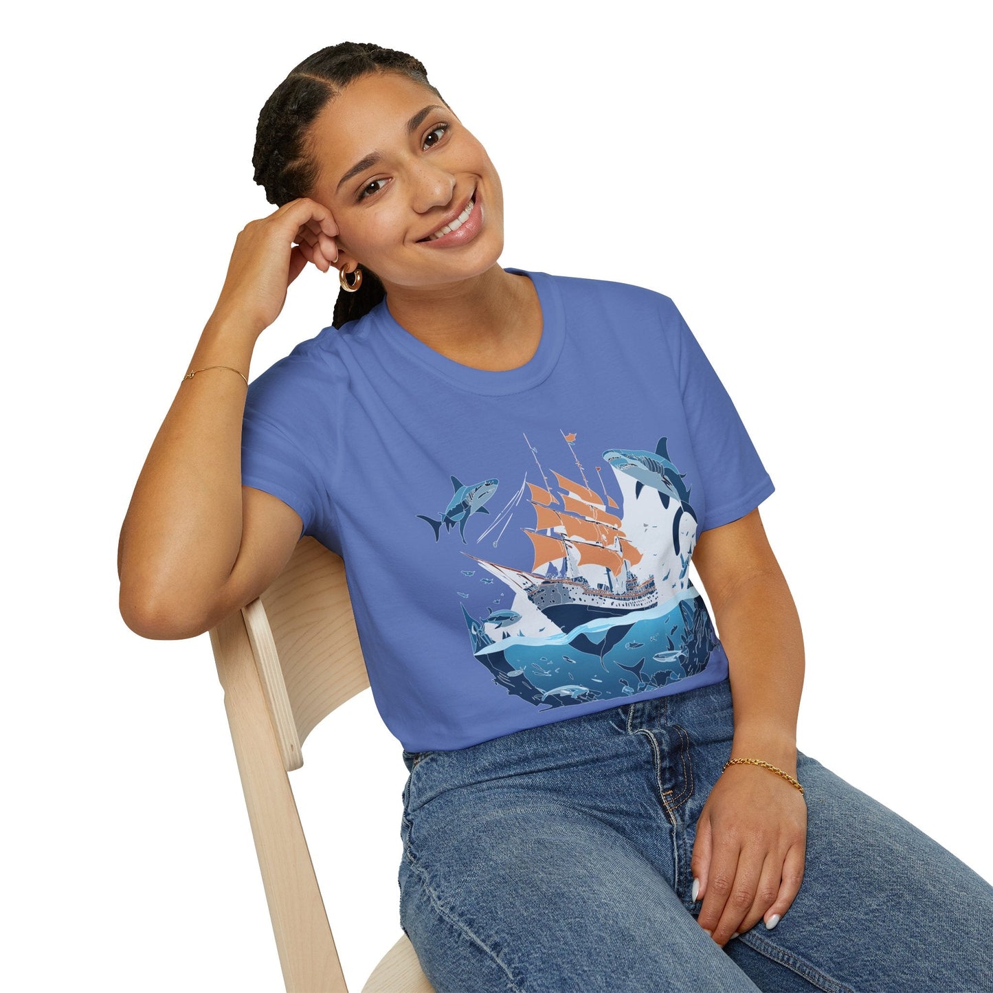 Ocean Tee Shirt Unisex Gildan Softstyle 64000 Ring Spun Cotton Art Print Graphic Ocean Design