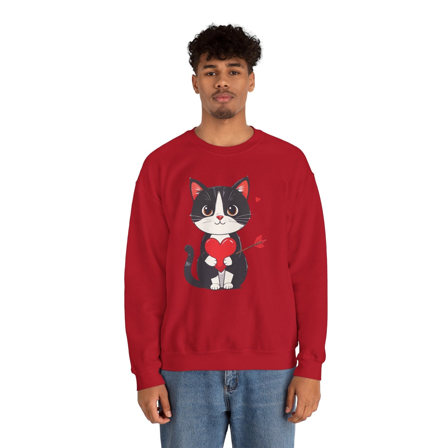 Cat Heart Sweatshirt Unisex Valentines Day Gift Fifty Fifty Cotton Polyester Animal Sweatshirt 18000