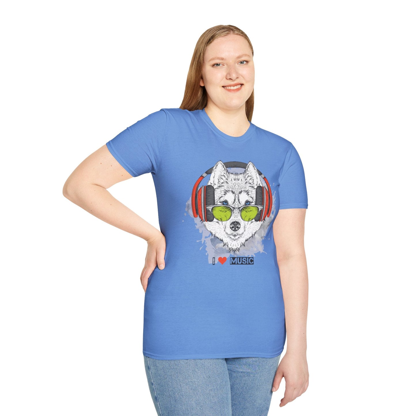 I Love Music Animals Shirt With Headphones Unisex Softstyle Tee Premium Comfort Short Sleeve
