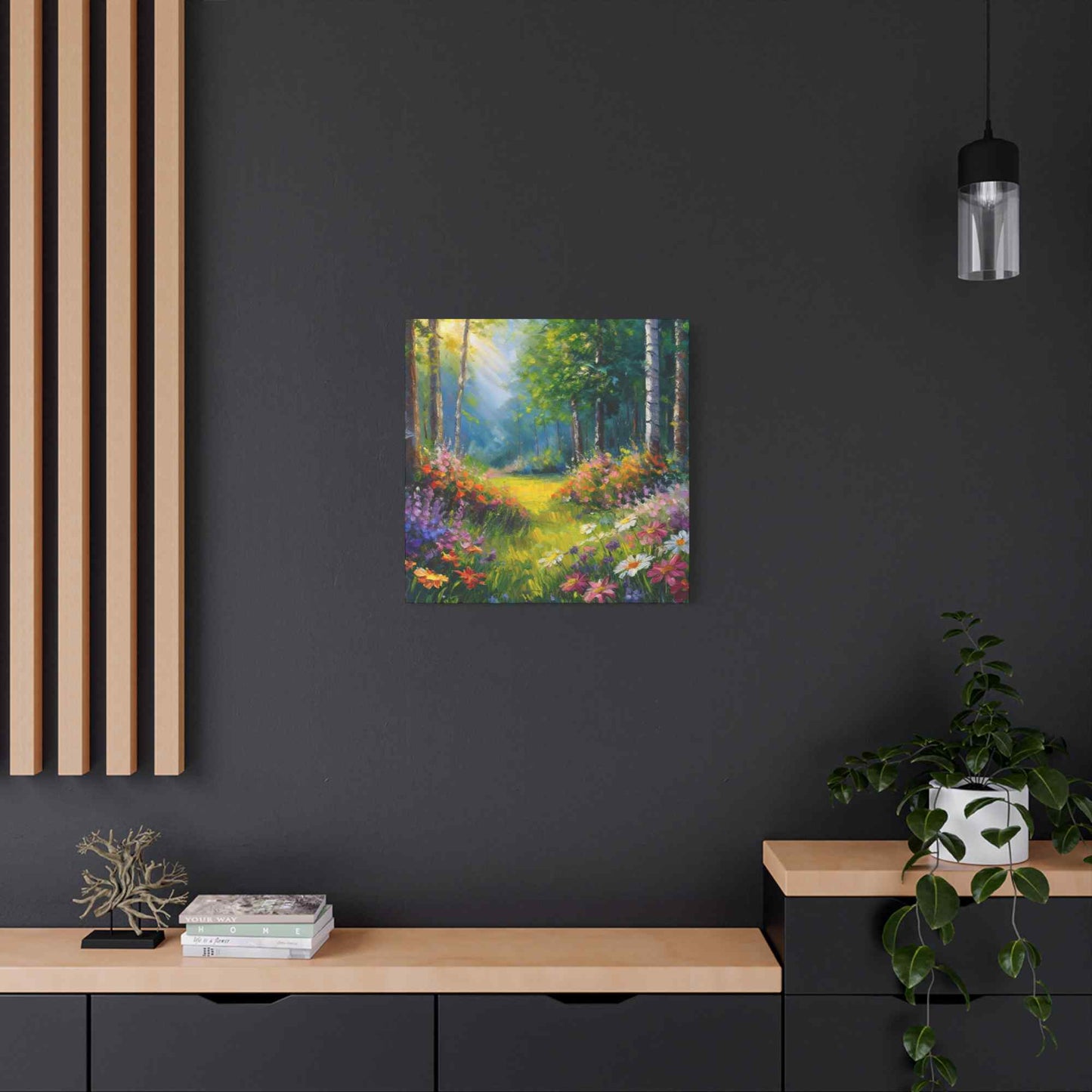 Summer Forest Print Canvas, Oil Paint Print 20x20, 24x24, 30x30, 32x32, 36x36 Art Design Print Pine-Wood Inner Frame MC-90