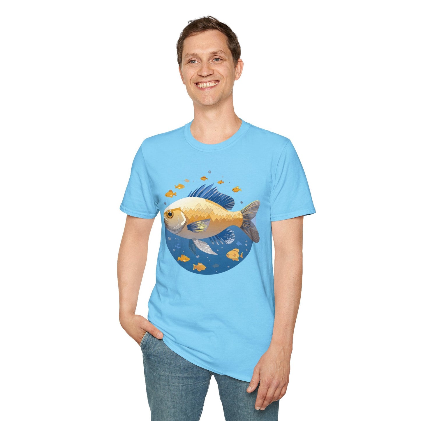 Fish Art Graphic Tee Shirt Unisex Gildan Softstyle 64000 100 Percent Ring Spun Cotton
