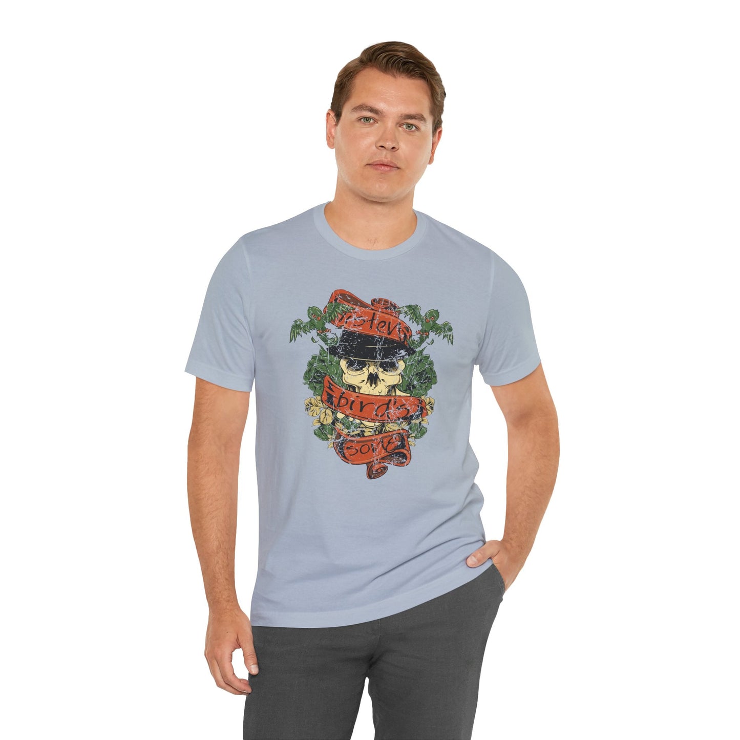 Skull Floral Tattoo Style Graphic Design Unisex Cotton T-Shirt Art-38