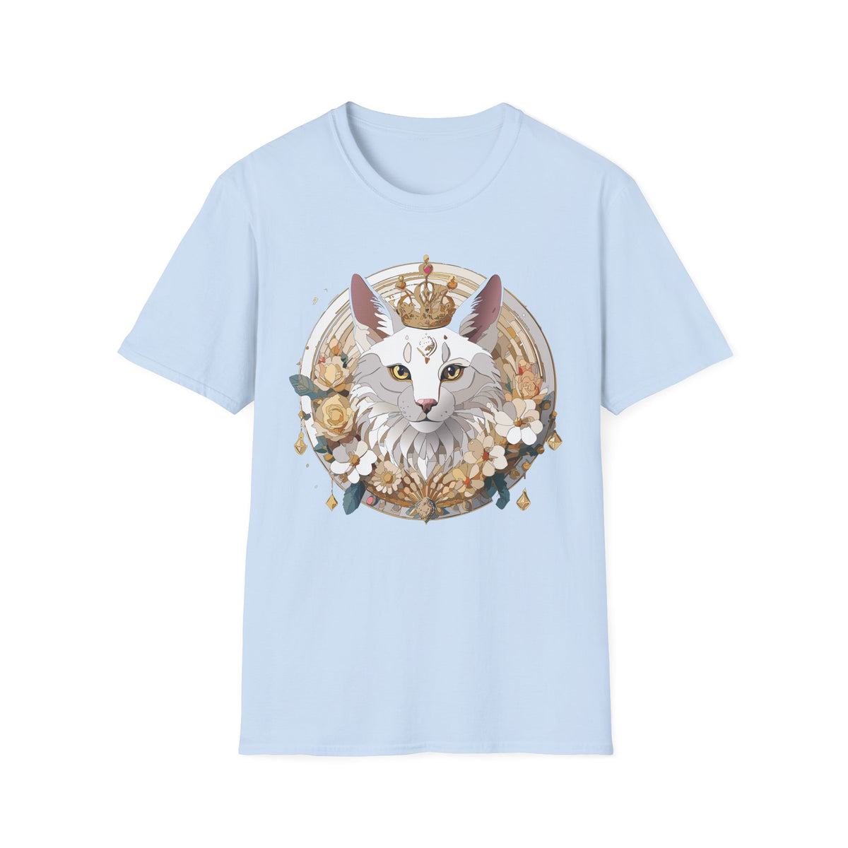 Regal Cat Crown graphic T-Shirt | White Cat Illustration, Floral Halo