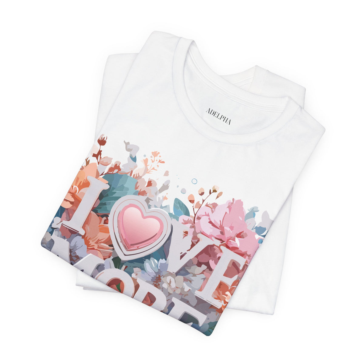 Valentine's Day Graphic Unisex Cotton Bella+Canvas Tee with Floral Art Design d139