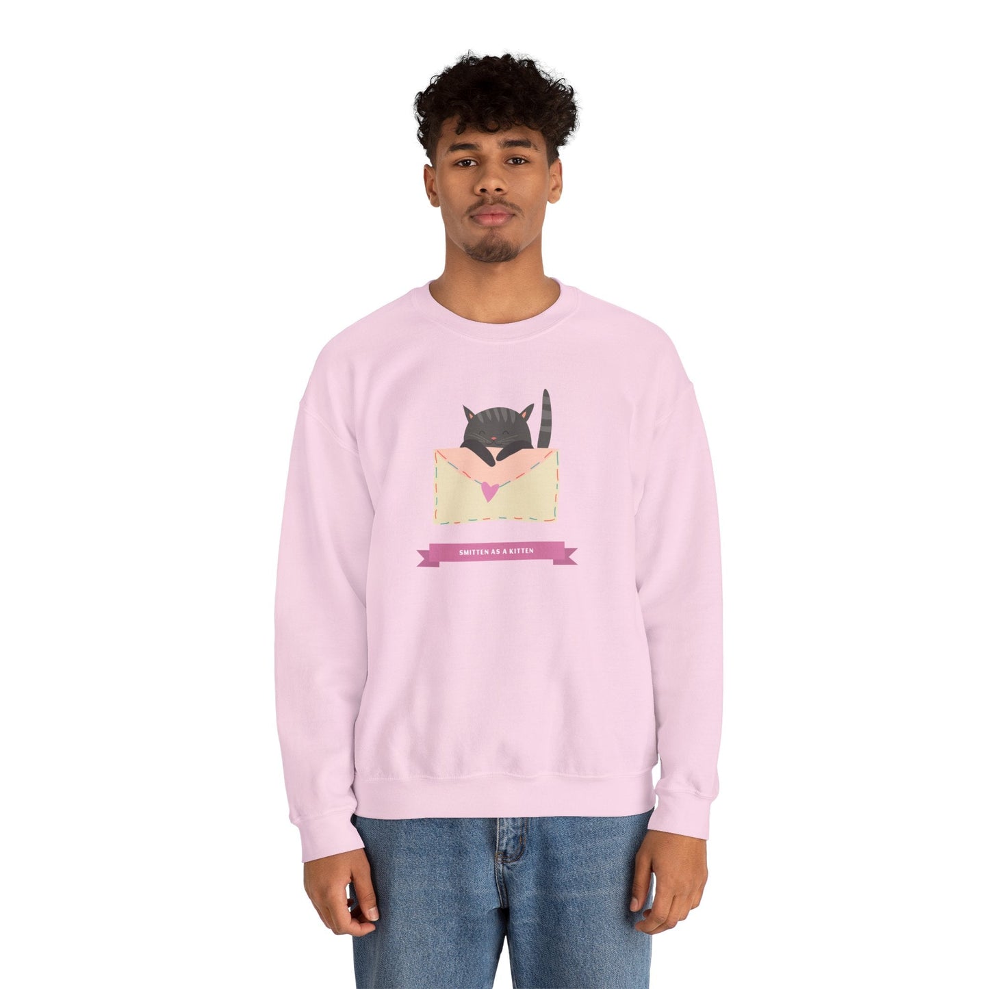 Cat Heart Sweatshirt Love For Cat Lovers Unisex Crewneck Fifty Fifty Cotton Poly Blend Gildan 18000