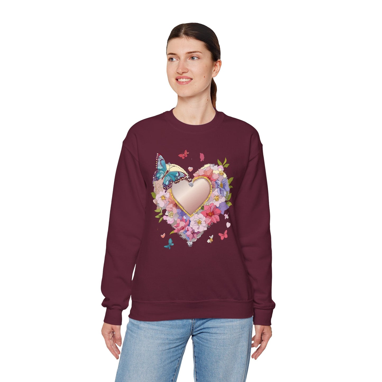 Unisex Floral Heart Sweatshirt Floral Love Sweatshirt Valentines Day Sweatshirt Heart Floral Design