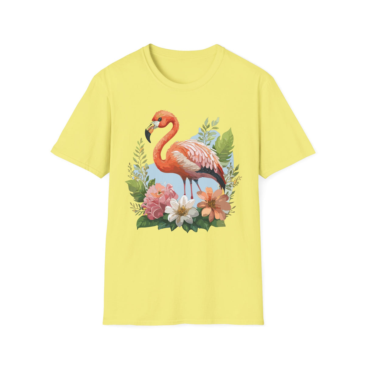 Pink Flamingo Illustration T-Shirt | Tropical Bird Floral Design