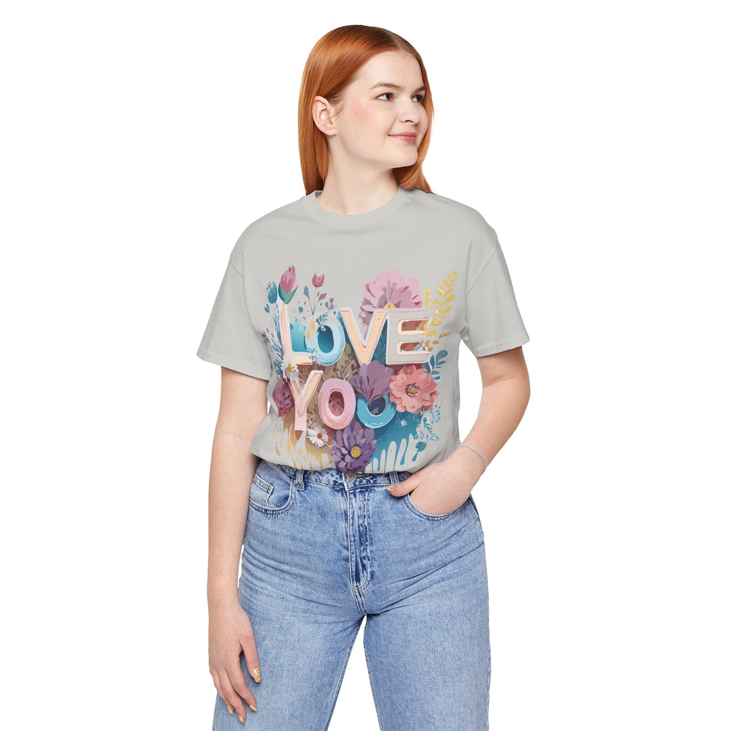 Valentine Day Graphic Unisex 100 Cotton Vintage Artwork with Love and Flower Design Tee 37