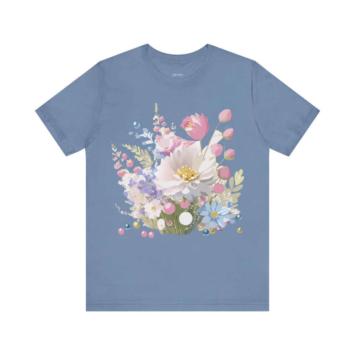 Floral Graphic Unisex Cotton Bella+Canvas Tee with Flowers Art Design n121