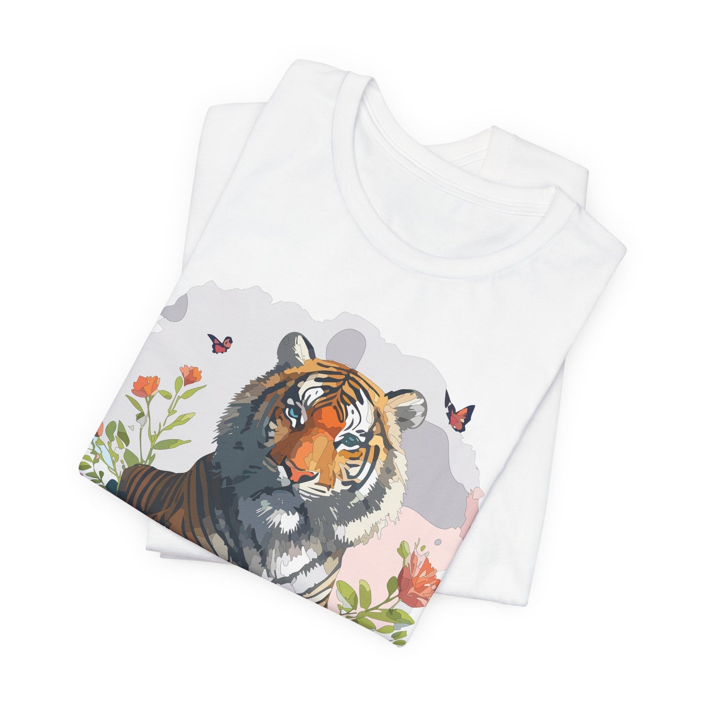 Floral Tiger Graphic Tee, Animal Shirt, Tiger Shirt, Flower Top, T-Shirt with Animal, Art Design