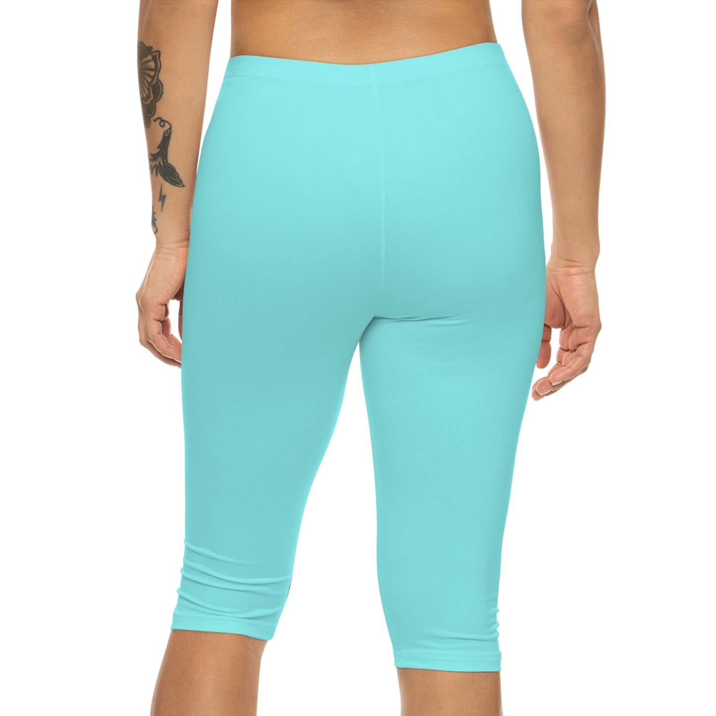 Pale Cyan Blue Color Women's Brushed Suede Poly Span Casual Capri Leggings XS-2XL