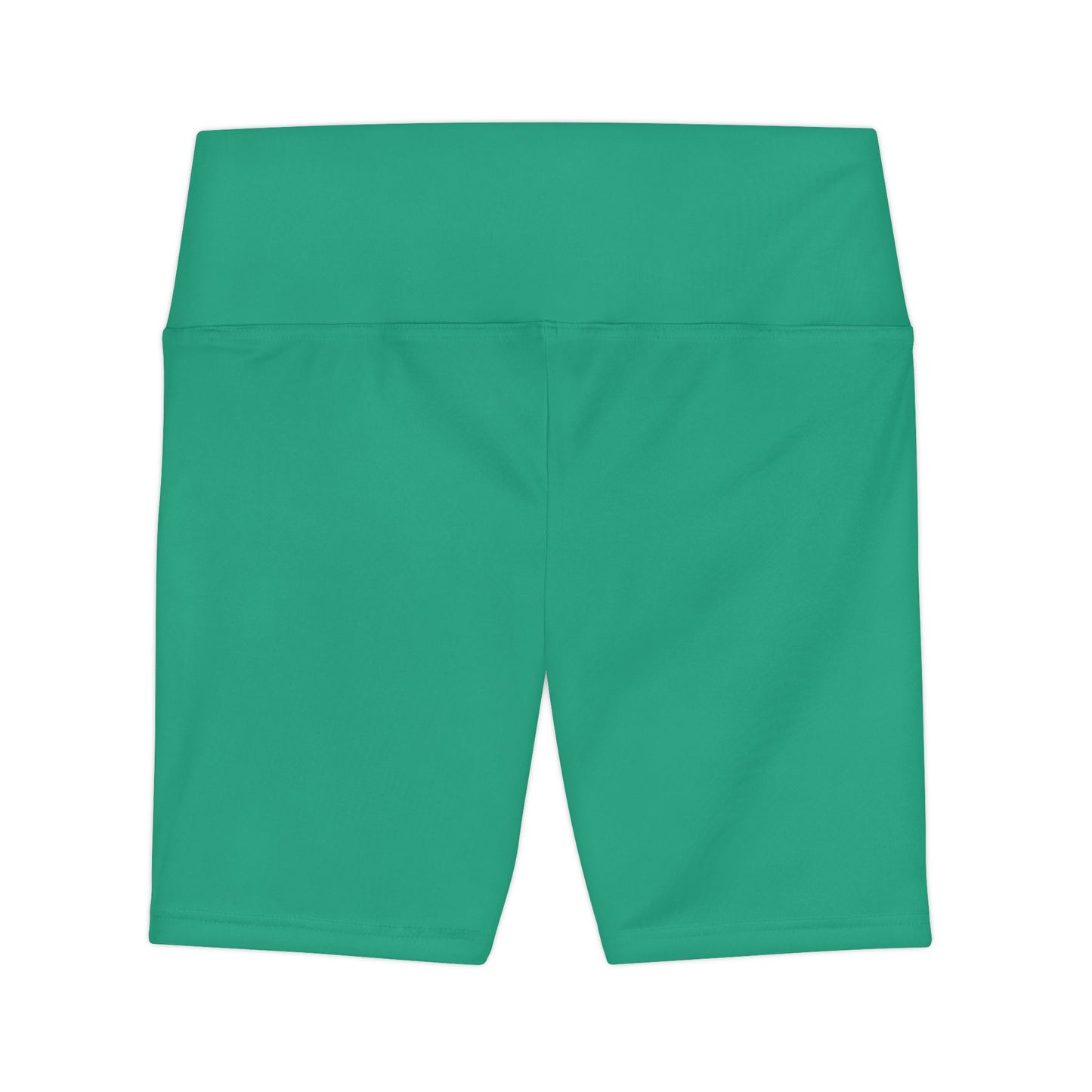 Seaweed Green Women's Workout Shorts — Solid Teal High-Waist Biker Shorts
