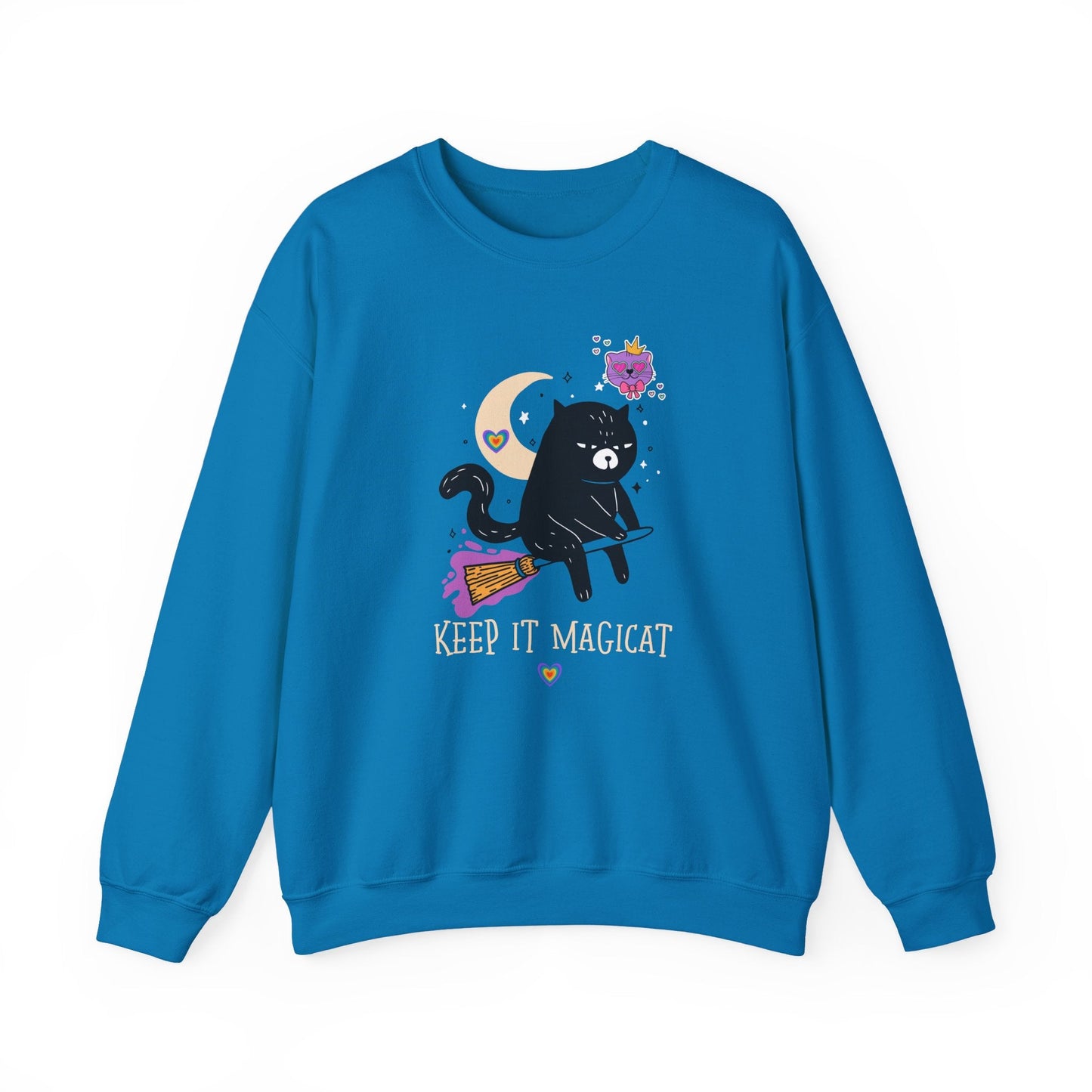 Flying Cat Heart Sweatshirt Unisex Fifty Fifty Cotton Poly Crewneck Gildan 18000 Valentines Day