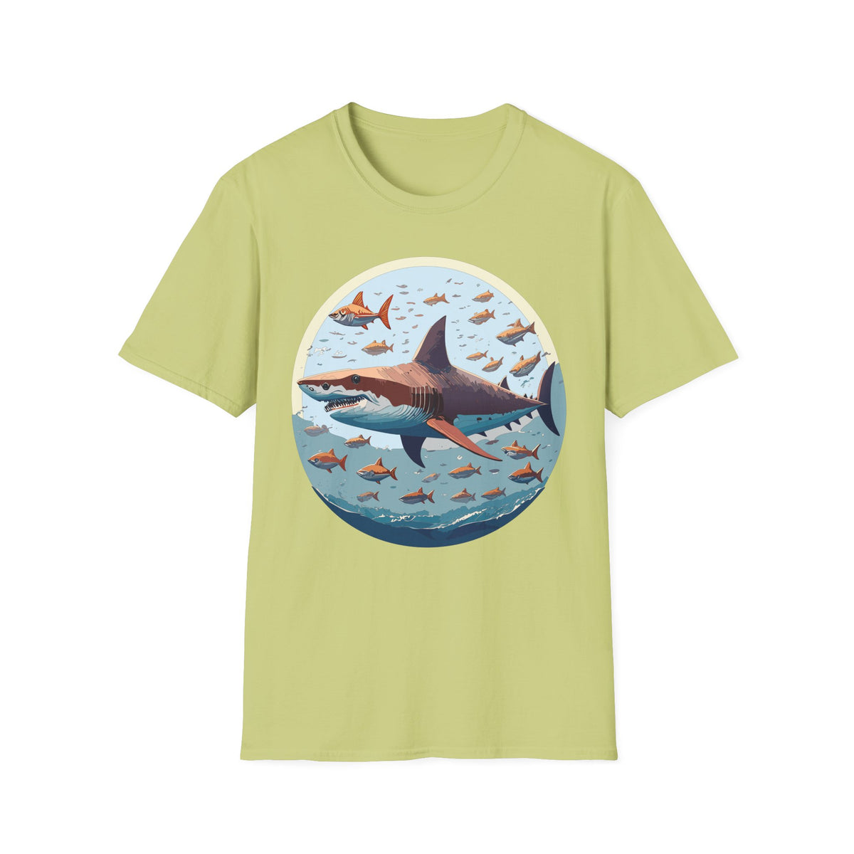 Great White Shark Circle Illustration T-Shirt | Ocean Fish Scene