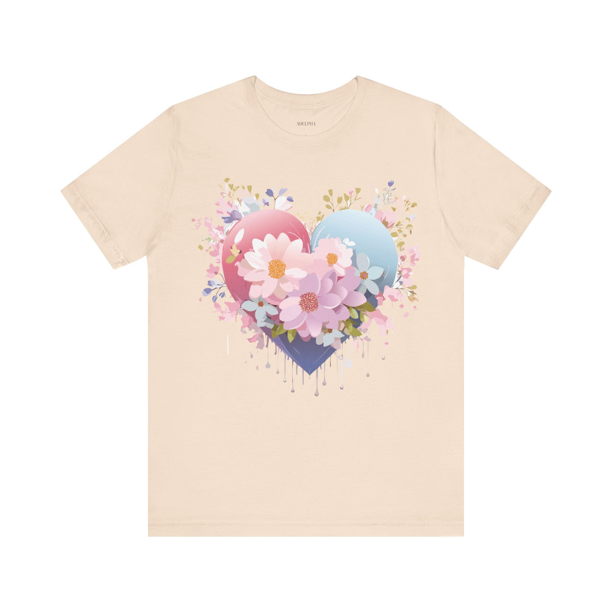 Valentine's Day Graphic Unisex Cotton Bella+Canvas Tee with Floral Art Design d130