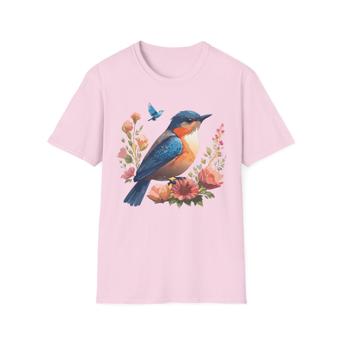 Unisex Floral Bird T Shirt Softstyle 64000 Gildan Ring Spun Cotton Tee Relaxed Fit