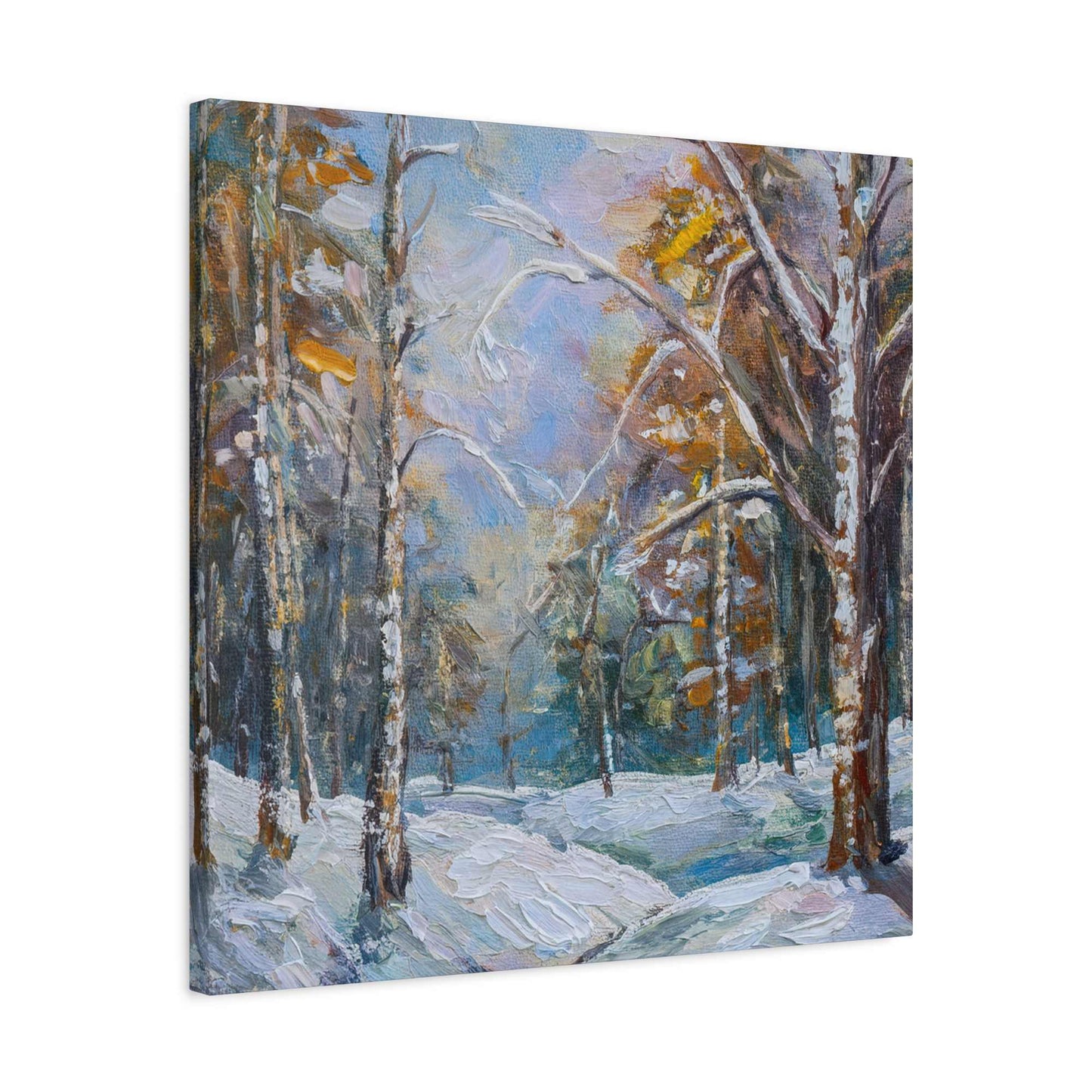 Snow Forest Print Canvas, Oil Paint Print 20x20, 24x24, 30x30, 32x32, 36x36 Art Design Print Pine-Wood Inner Frame MC-80