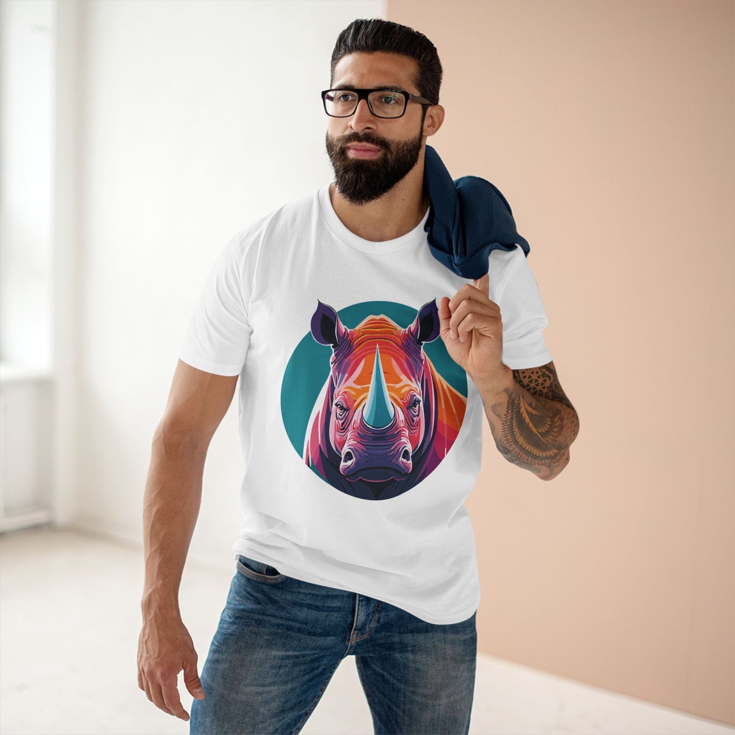 Rhino Animal Shirt Unisex Premium Cotton Tee With Original Art Design From Retro2Nova Art Collection Edition